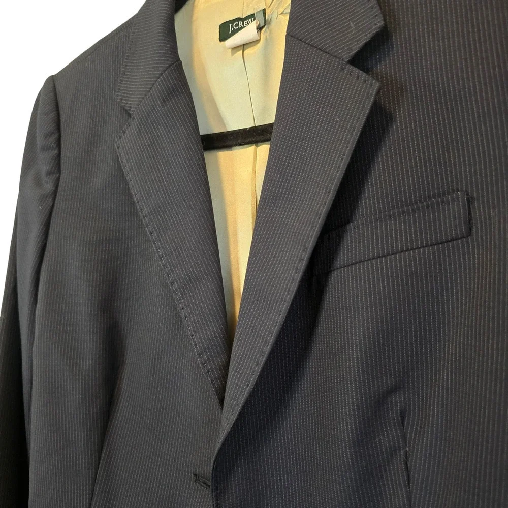 J.Crew Navy Pinstripe Wool Blend Two Pattern Gold Button Blazer Coat Jacket 4